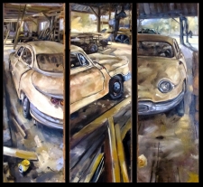 Tableau de Mick-Droux : La Panhard à Lescheraines